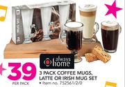Always Home 3 Pack Coffee Mugs, Latte Or Irish Mug Set-Per Pack
