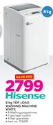 Hisense 8Kg Top Load Washing Machine White