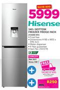 Hisense 340Ltr Bottom Freezer Fridge Inox H340BI-WD