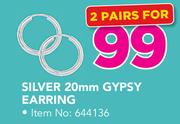 Silver 20mm Gypsy Earring-Pairs For 2
