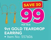 9ct Gold Teardrop Earring-Per Pair