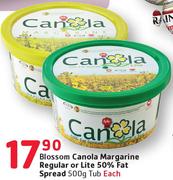 Blossom Canola Margarine Regular Or Lite 50% Fat Spread-500g Tub Each
