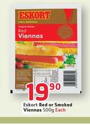Eskort Red Or Smoked Viennas-500g-Each