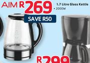 Aim 1.7L 2000W Glass Kettle 