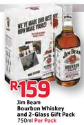 Jim Beam Bourbon Whiskey And 2 Glass Gift Pack-750ml