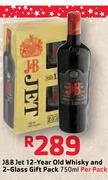 J&B Jet 12-Year Old Whiskey And 2-Glass Gift Pack-750ml Per Pack