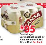 Castle Lager,Carling Black Label or Hansa Pilsener Cans-12 x 440ml Per Pack