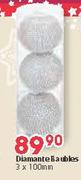 Diamante Baubles-3x100mm