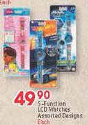 5 Function LCD Watches Assorted Designs-Each
