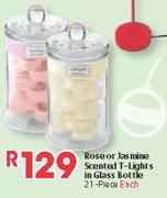 Rose Or Jasmine Scented T-Lights In Glass Bottle-21-Piece Each