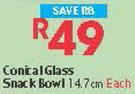 Conical 14.7cm Glass Snack Bowl