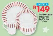 PnP Porcelain Dinner Set 12-Piece Red Stripe