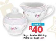 Sugar Bowlor Milkjug Polka Dot Rose-Each