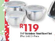 PnP Stainless Steel Bowl Set-3-Piece + Lids