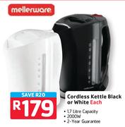 Mellerware Cordless Kettle Black Or White-Each