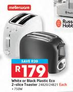 Mellerware 750W White or Black Plastic Eco 2-Slice Toaster 24820/24821 Each