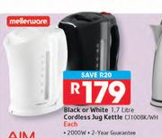 Mellerware 1.7Ltr Black or White Cordless Jug Kettle CJ100BK/WH