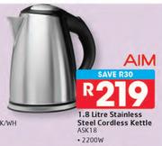 Aim 1.8Ltr Stainless Steel Cordless Kettle ASK18