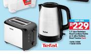 Tefal 1.7ltr Stainless Steel Cordless 2400W Kettle Or 2-Slice 850W Stainless Steel Toaster Each