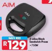Aim 2 Slice Black Sandwich Press-750W