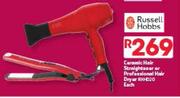 Russell Hobbs Ceramic Hair Straightener Or Professional Hair Dryer RHHD20-Each