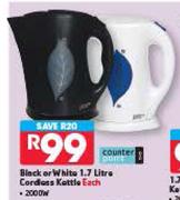 Counter Point Black Or White 1.7Ltr Cordless Kettle-2000W Each