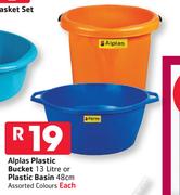 Alplas Plastic Bucket 13L Or Plastic Basin 48cm-Each