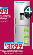 Hisense 299L Gross Capacity Metallic Fridge With Bottom Freezer And Water Dispenser H299BMEWD