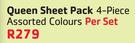 Pnp No Name Queen Sheet Pack Assorted Colours-Per 4 Piece