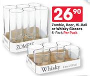 Zombie, Beer, Hi-Ball Or Whisky Glasses-Per 6 Pack