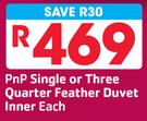 PnP Single Or Three Quarter Feather Duvet Inner-Each