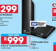 WD 2TB 2.5" External Hard Drive Or 1TB Portable Hard Drive