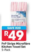 PNP Stripe Microfibre Kitchen Towel Set-Per 5 Pack