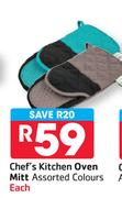 Chef's Kitchen Oven Mitt Assorted Colours-Each