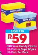 GR8 Save Handy Cloths 30 Pack Or Supa Wipes 50 Pack-Per Pack