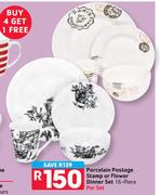 Porcelain Postage Stamp Or Flower 16-Piece Dinner Set-Per Set