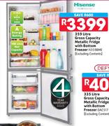 Hisense 359ltr Gross Capacity Metallic Fridge With Bottom Freezer H359BME