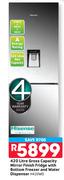 Hisense 420ltr Gross Capacity Mirror Finish Fridge With Bottom Freezer And Water Dispenser H420WD