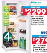 Hisense 220ltr Gross Capacity White Fridge With Top Freezer H220TWH