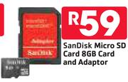 SanDisk Micro SD Card 8GB Card And Adaptor