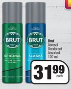 Brut Aerosol Deodorant Assorted-120ml Each