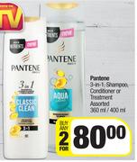 Pantene 3 In 1 Shampoo Or Conditioner Or Treatment Assorted-For 2 x 360ml/400ml