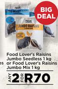 Food Lover's Raisins Jumbo Seedless 1Kg Or Food Lover's Raisins Jumbo Mix-For 2 x 1Kg