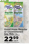 Good Hope Regular Or Unseweetened Soy Milk-1L Each