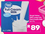 Great Value UHT Long Life Full Cream Milk-6 x 1Ltr