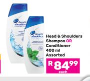 Head & Shoulders Shampoo Or Conditioner Assorted-400ml Each