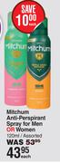 Mitchum Anti-Perspirant Spray For Men Or Women Assorted-120ml Each
