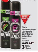 Blade Anti-Perspirant Deodorant Body Spray Value Size Assorted 400ml-Each