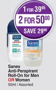 Sanex Anti-Perspirant Roll-On For Men Or Women Assorted-For 2 x 50ml