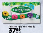 Twinsaver 1 Ply Toilet Paper-8s Each